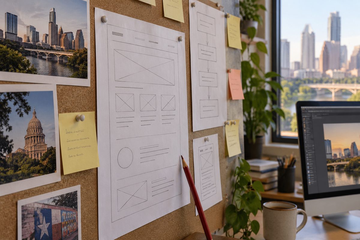 Annotated scope board beside a web page outline
